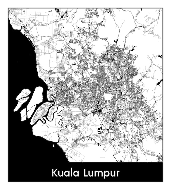 クアラルンプールの最小限の都市地図（マレーシア、アジア）