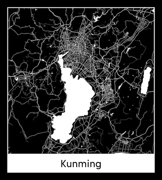 昆明の最小限の都市地図（中国、アジア）