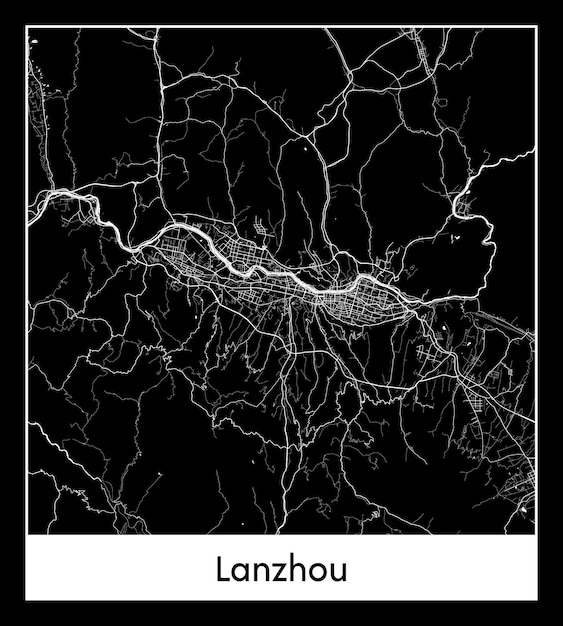 Minimal city map of Lanzhou (China, Asia)