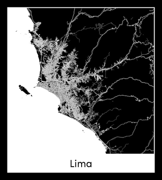 Mappa minima della città di lima (perù, sud america)