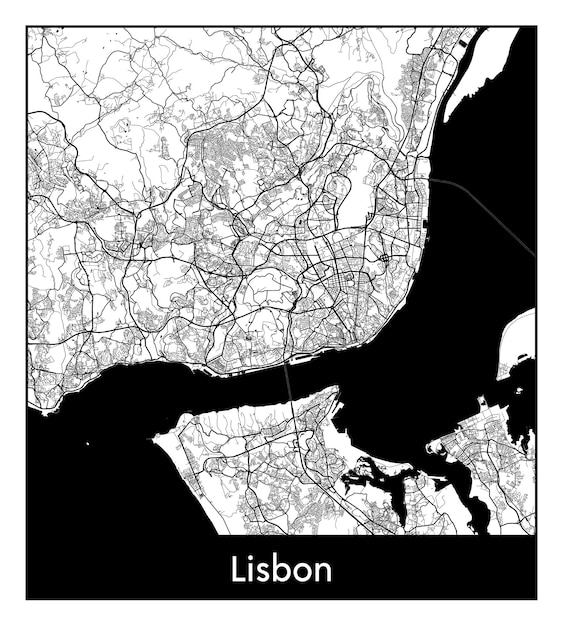 Vettore mappa minima della città di lisbona (portogallo, europa)