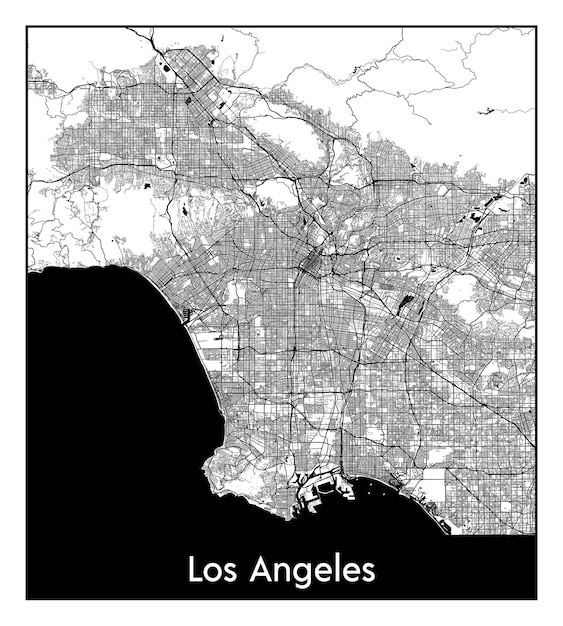 Mappa minima della città di los angeles (stati uniti, nord america)