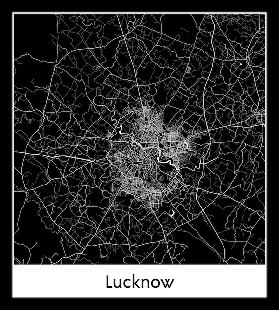 Minimal city map of Lucknow (India, Asia)