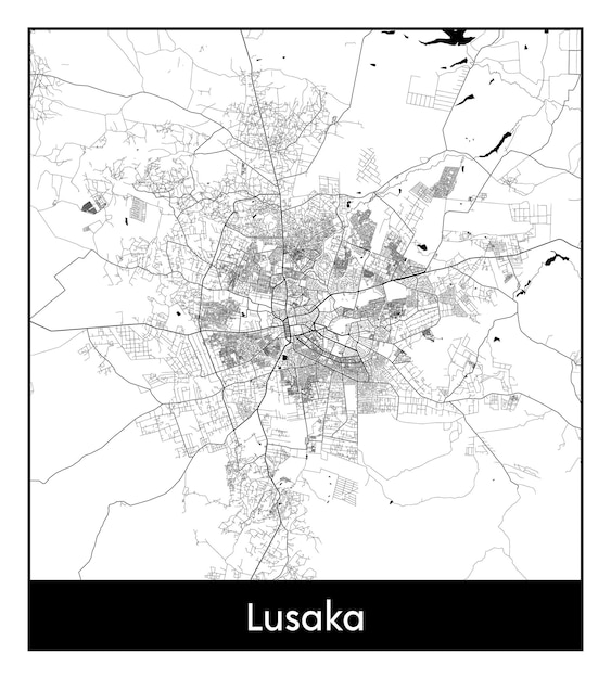 Lusaka의 최소 도시 지도(잠비아, 아프리카)