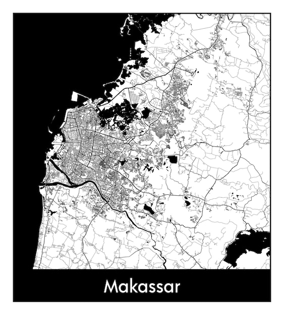 Minimal city map of makassar (indonesia, asia)