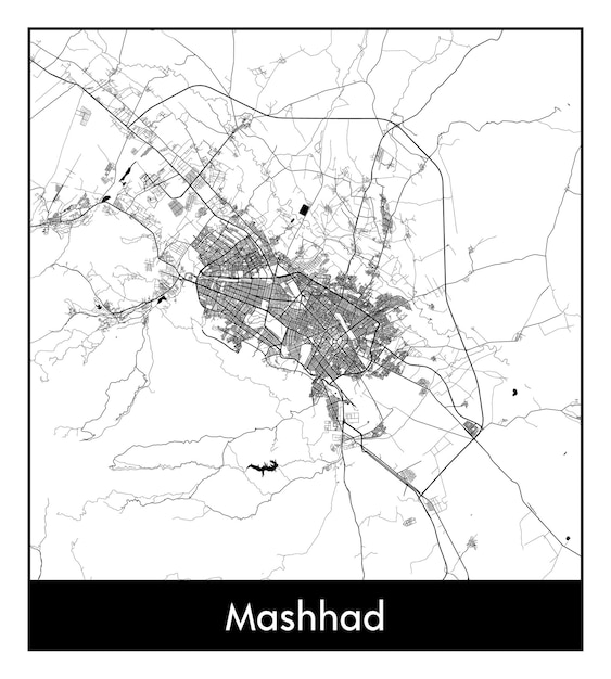 minimal city map of mashhad (iran, asia)