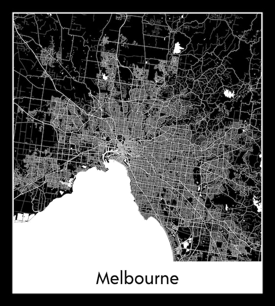 Minimal city map of melbourne australia