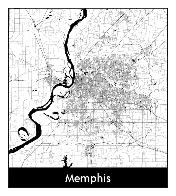 Minimal city map of memphis (united states, north america)
