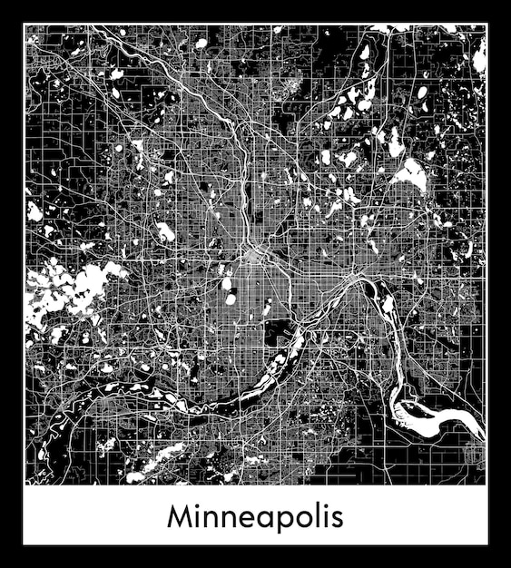 Минимальная карта города Миннеаполиса (США, Северная Америка)