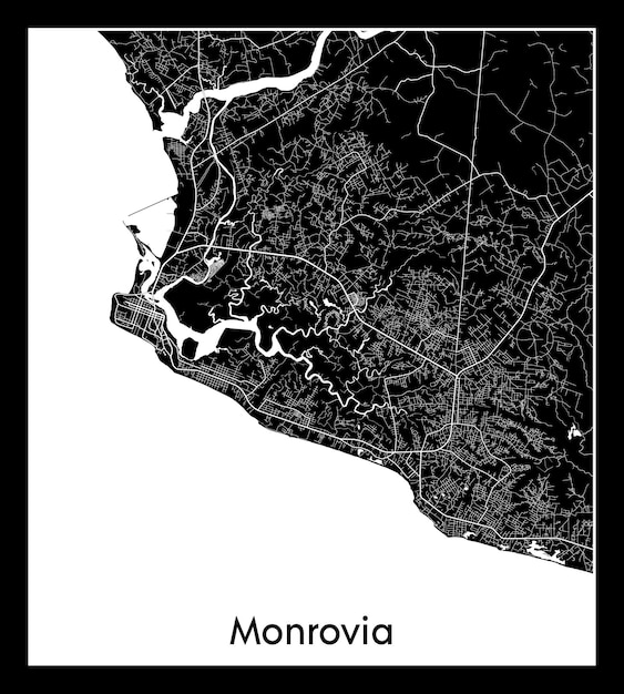 モンロビアの最小限の都市地図（リベリア、アフリカ）