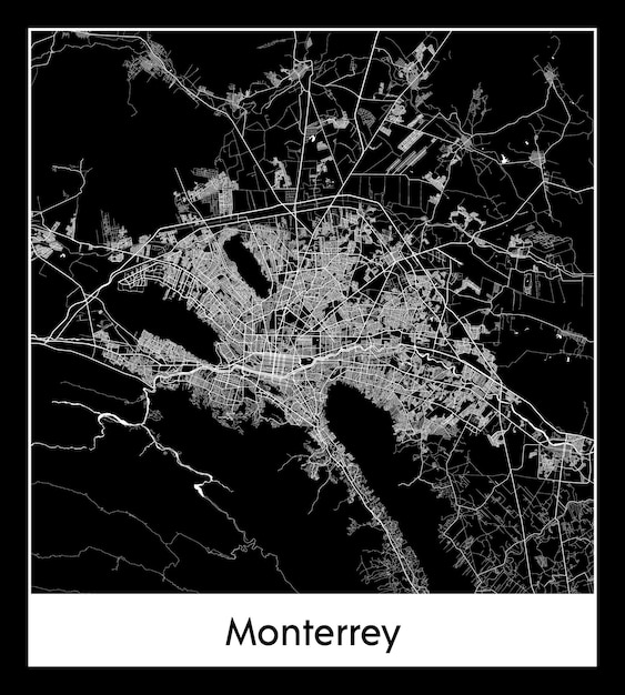 Minimal city map of Monterrey (Mexico, North America)