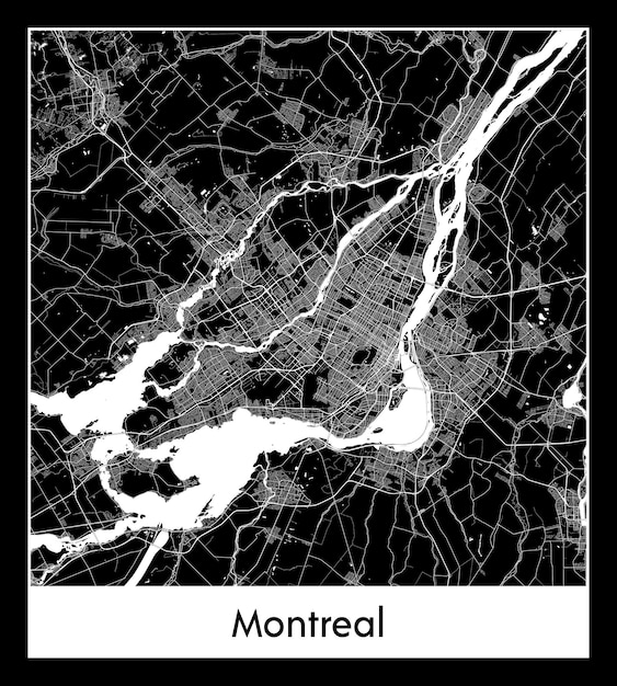 Vector minimal city map of montreal (canada, north america)