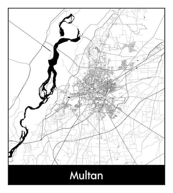 Minimal city map of Multan (Pakistan, Asia)