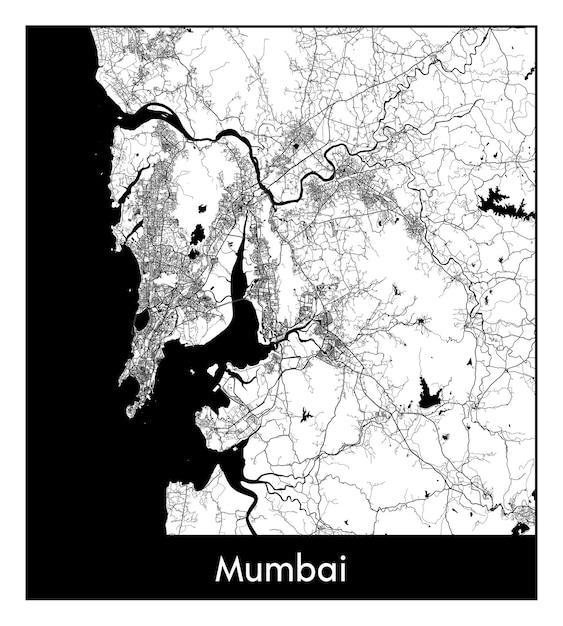 Minimal city map of Mumbai (India, Asia)