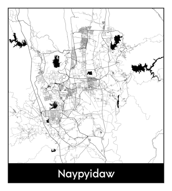 Minimal city map of naypyidaw (myanmar, asia)