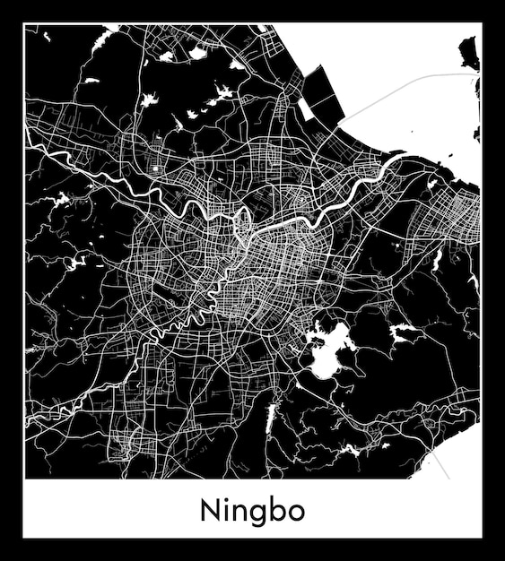 Minimal city map of Ningbo (China, Asia)