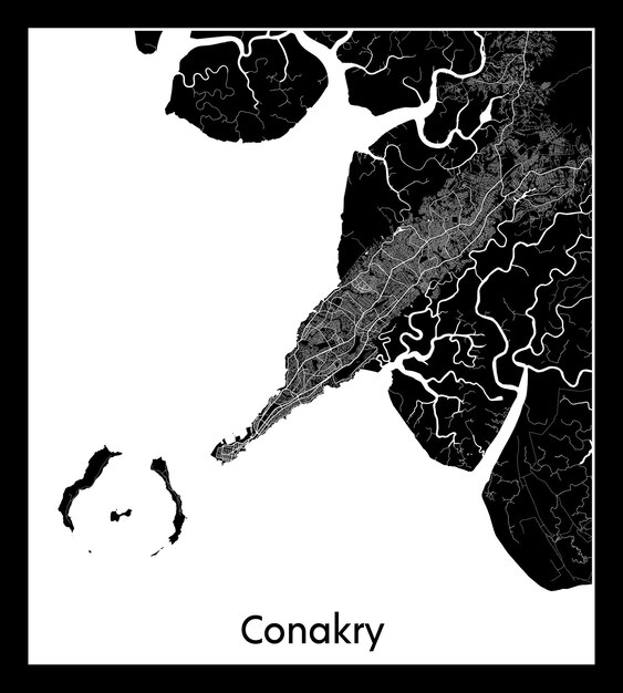 コナクリの最小限の都市地図（ギニア、アフリカ）