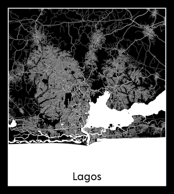 ラゴスの最小限の都市地図（ナイジェリア、アフリカ）