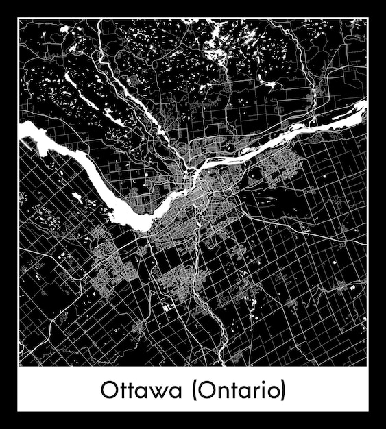 Минимальная карта города оттава, онтарио, канада, северная америка