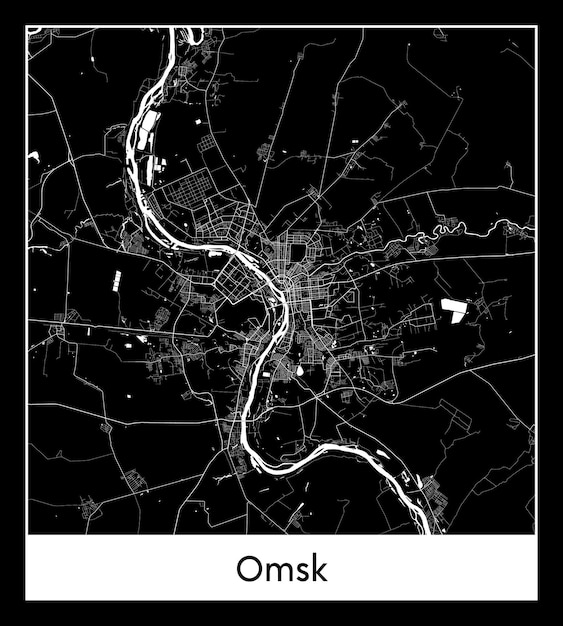 Minimal city map of Omsk (Russia, Asia)