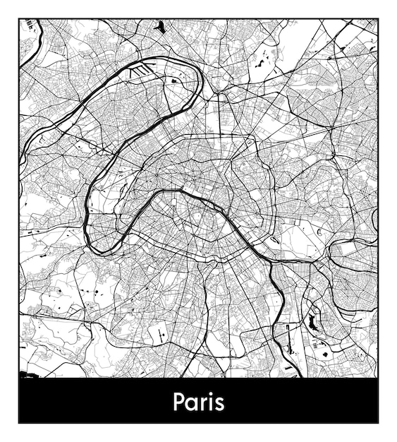 Vettore mappa minima della città di parigi (francia, europa)