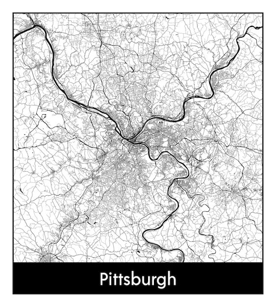 Минимальная карта города Питтсбурга (США, Северная Америка)