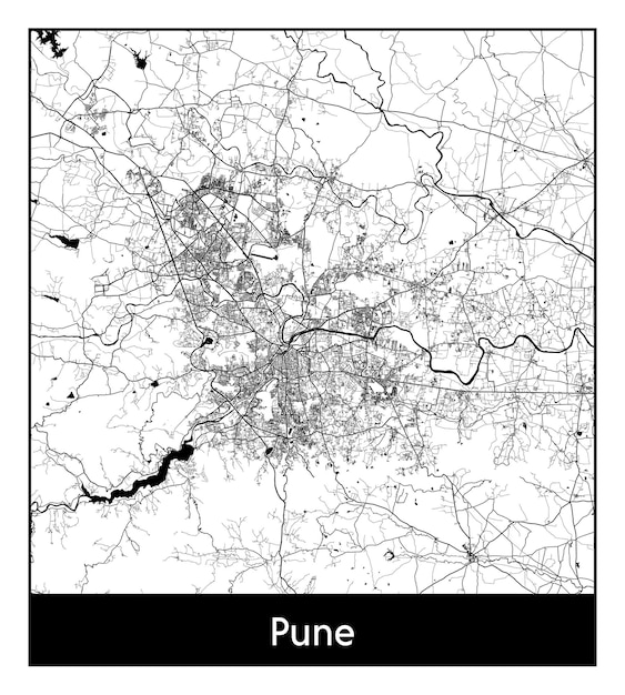 プネの最小限の都市地図（インド、アジア）