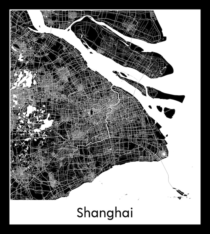 Vector minimal city map of shanghai (china, asia)