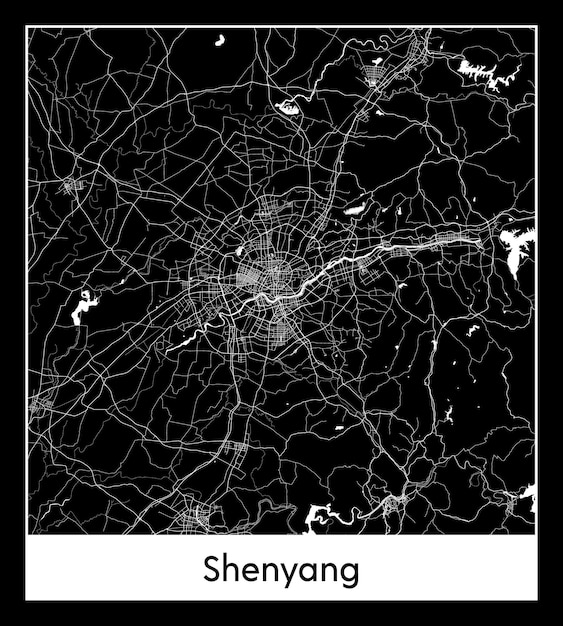 瀋陽の最小限の都市地図（中国、アジア）