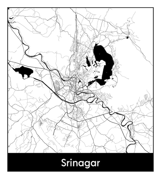 Minimal city map of Srinagar (India, Asia)