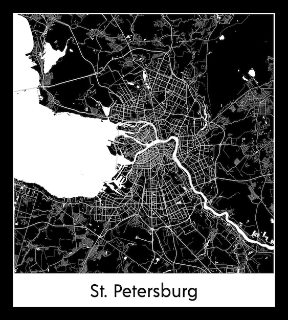 Minimal city map of St Petersburg Russia Europe