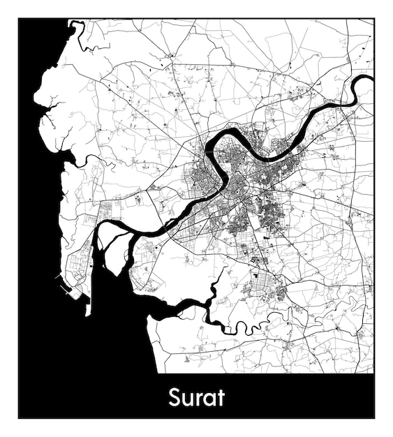 Minimal city map of Surat (India, Asia)