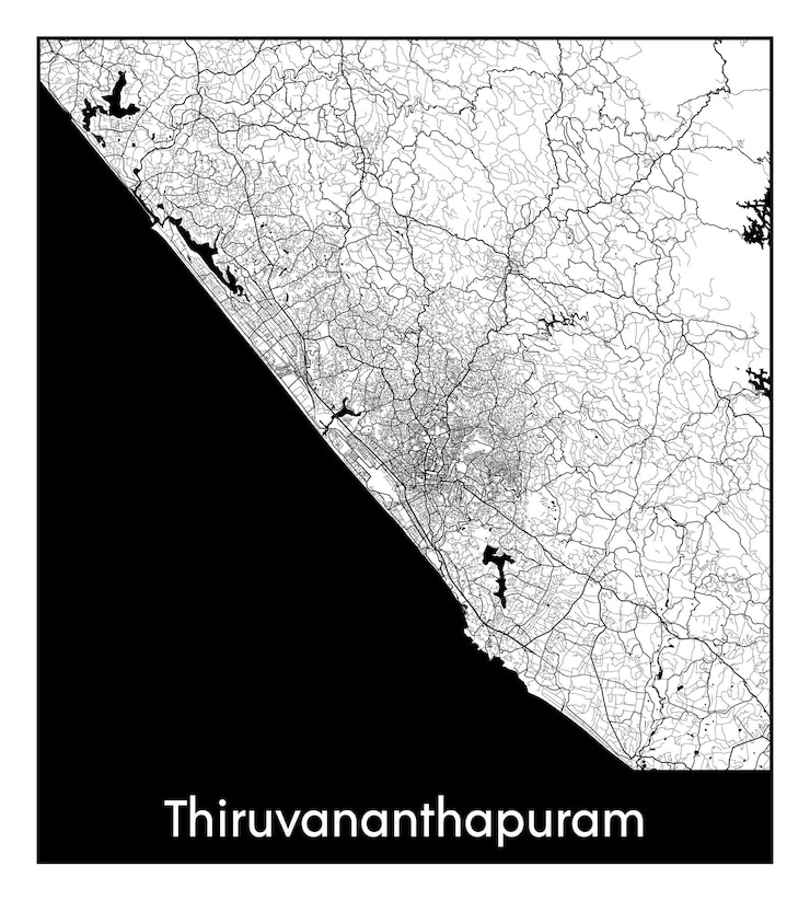 वेक्टर minimal city map of thiruvananthapuram (india, asia)