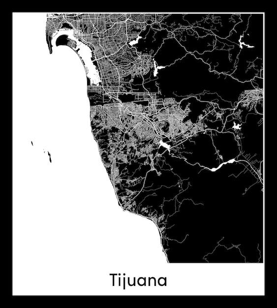 Vector minimal city map of tijuana (mexico, north america)