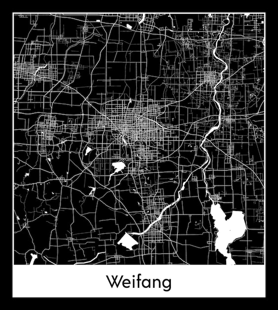 Vettore mappa della città minima di weifang (cina, asia)