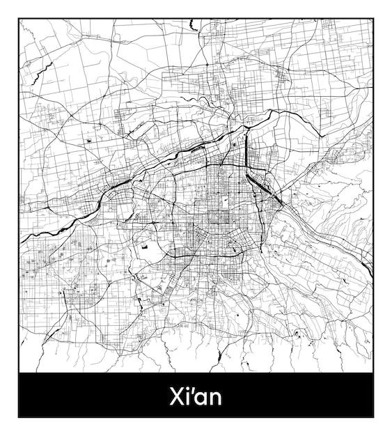 Vector minimal city map of xi’an (china, asia)