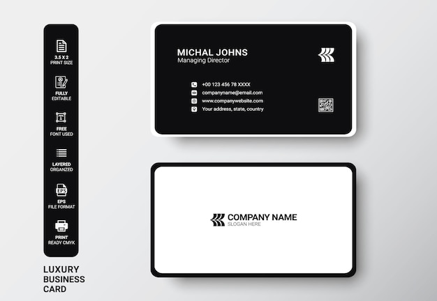 Минимальный чистый черно-белый современный двухсторонний шаблон печати визитной карточки