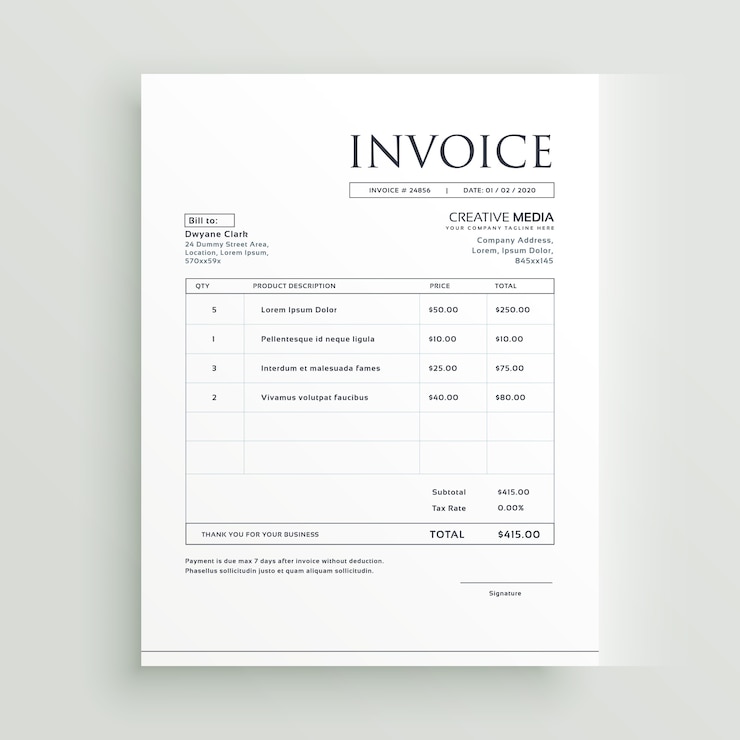 Vector minimal clean invoice form template design vector