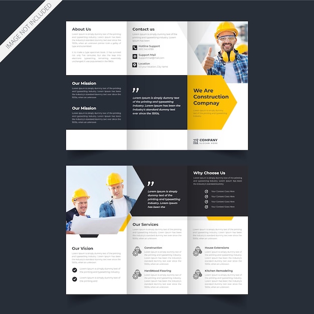 Vector minimal construction service trifold brochure design in vector