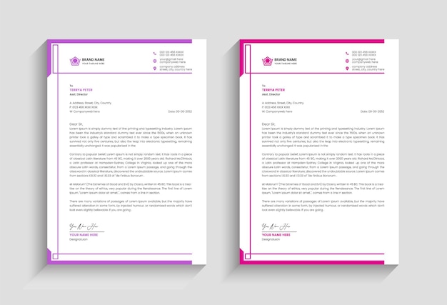 Minimal and corporate business letterhead template design