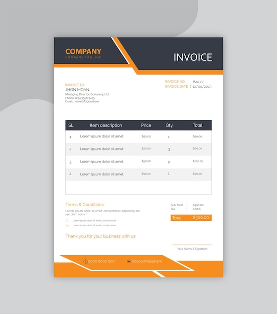 Minimal Corporate invoice template vector design