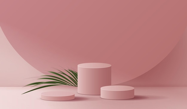 Вектор Минимальный косметический розовый фон и подиум премиум-класса для презентации продукта, брендинга и упаковки, презентация, студийная сцена с векторным дизайном тени листа