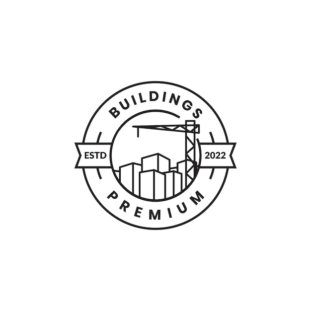 Minimal crane with building logo design badge