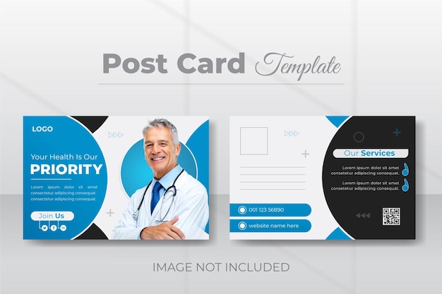 Minimal and creative medical postcard design Vector medical postcard layout