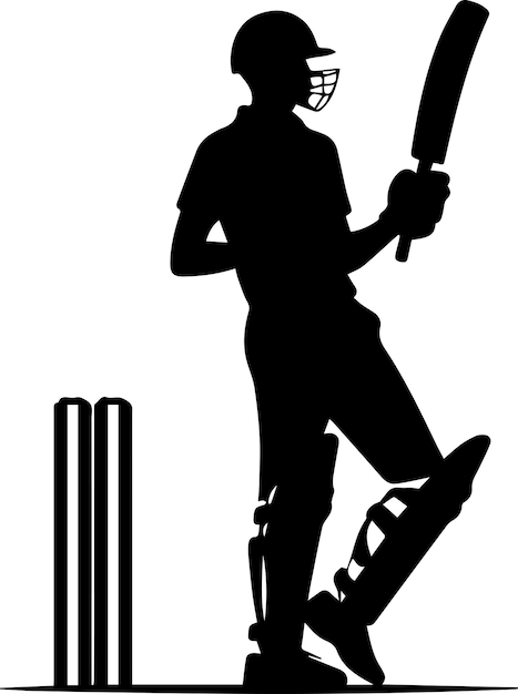 Vector minimal cricket player vector silhouette black color silhouette white background 14