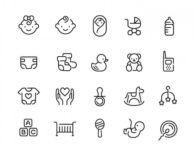 Vector minimal cute baby related icon set