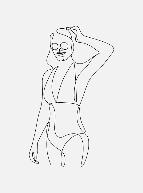 Vector minimal design of beautiful female body in bikini one line style drawing feminine line art