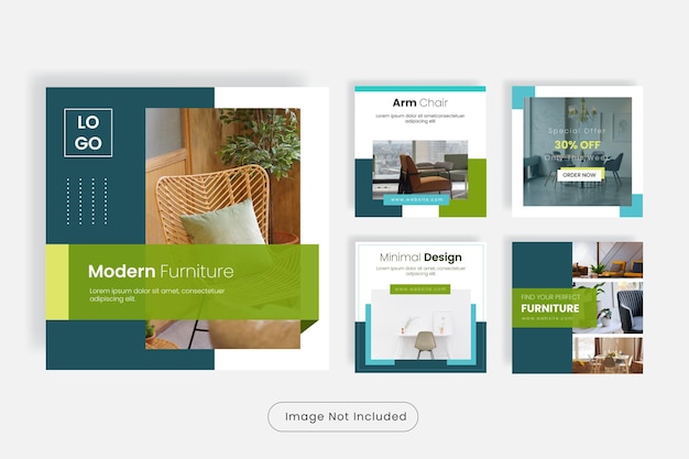 Minimal design furniture social media post template banner set.  