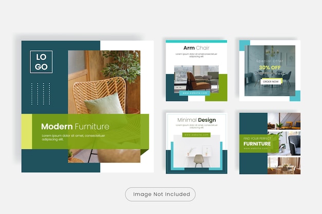 Minimal design furniture social media post template banner set.