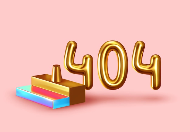 Minimal design with realistic shapes of 3d objects. Golden metal volumetric elements on the pink background. gold numbers error 404